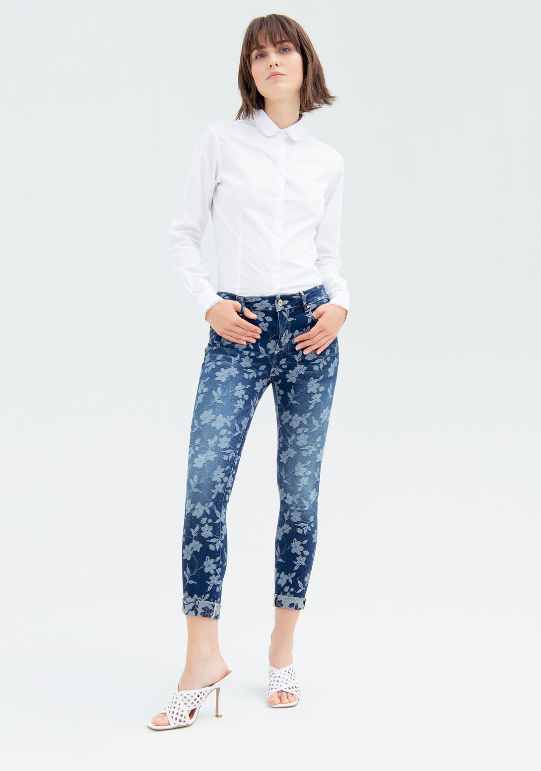 Jeans skinny fit made in denim with push-up effect and flowery pattern Fracomina FR22SV8005D437F8-130