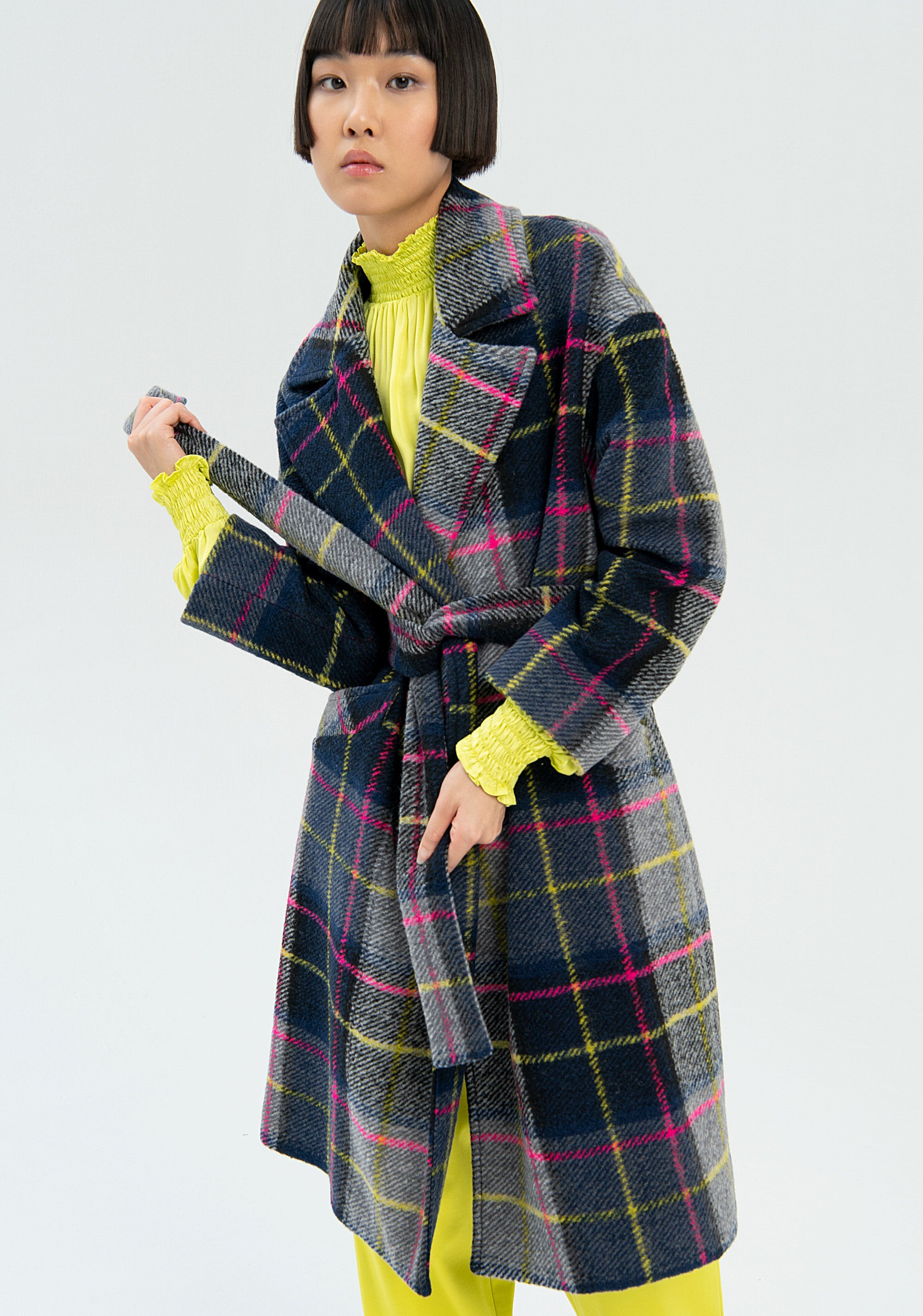 Long coat regular fit made in tartan Fracomina FR22WC1011W57495-210-2