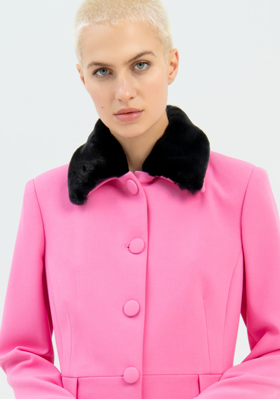 Coat slim fit middle length with neck collar made in eco fur Fracomina FR22WC1013W48701-665-3