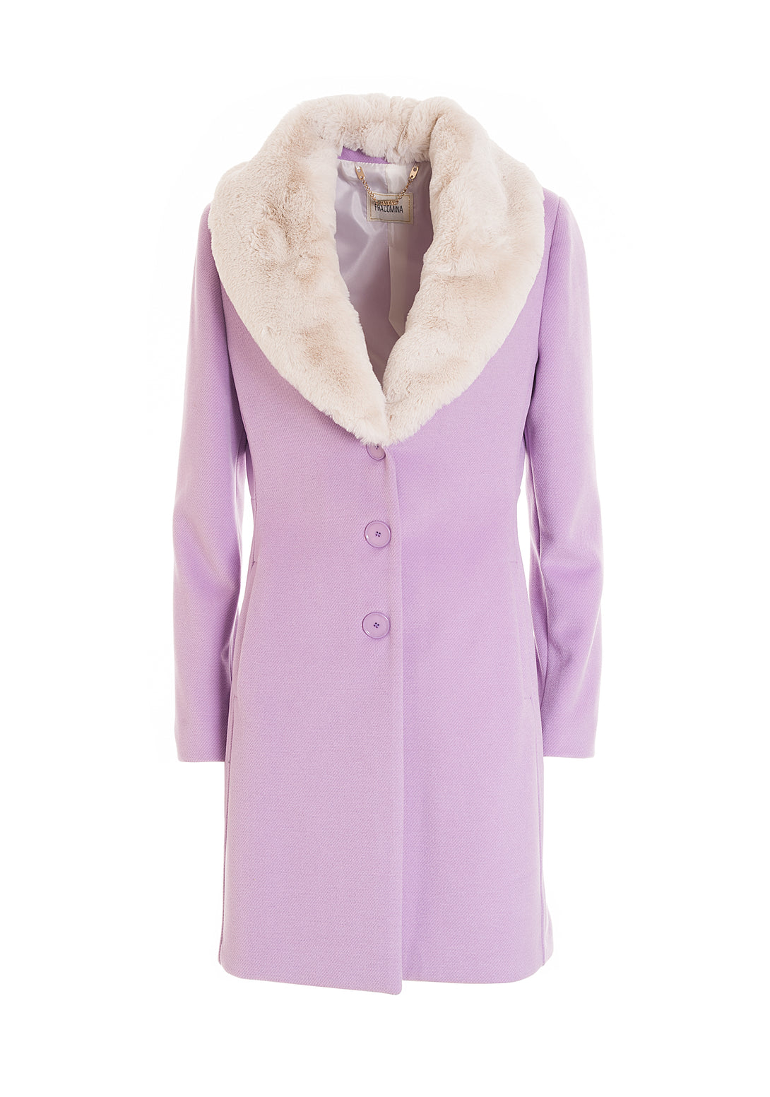 Coat regular fit middle length with neck collar made in eco fur