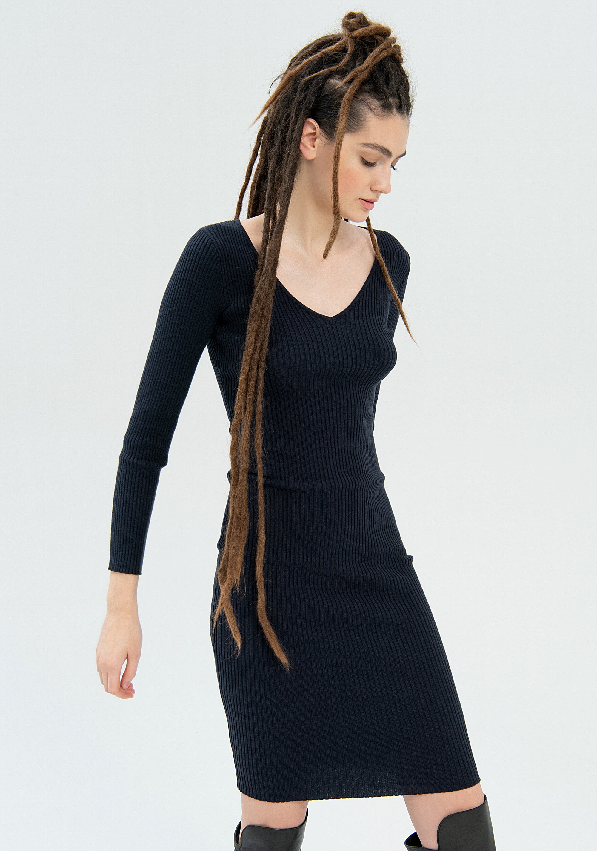 Knitted dress slim fit middle length with ribs Fracomina FR22WD5005K45901-117-2