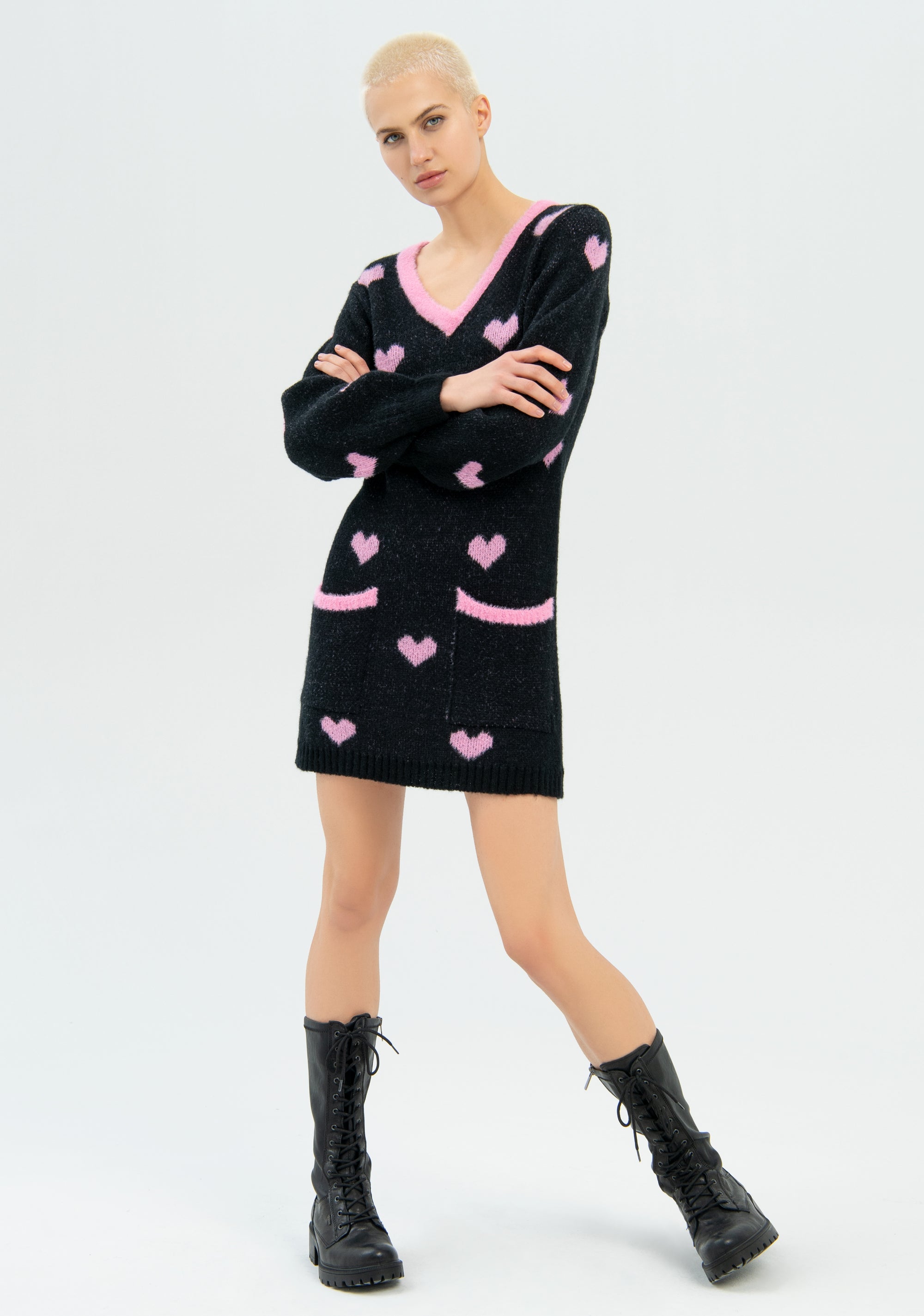 Knitted mini dress slim fit with heart-shaped jacquard Fracomina FR22WD5009K468F8-581