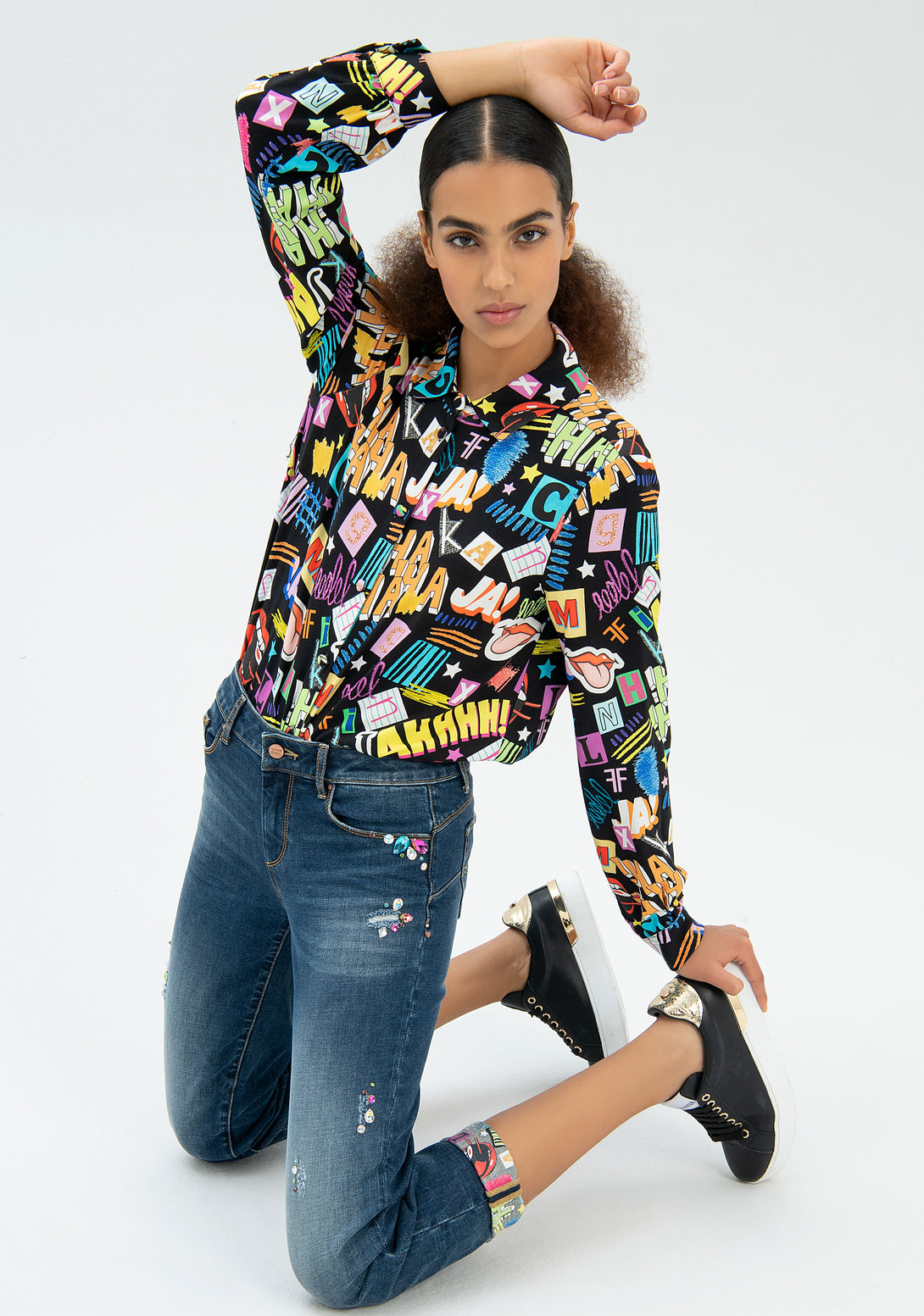 Jeans cropped with perfect shape effect made in denim with strong wash Fracomina FR22WV8030D420R9-A99-3