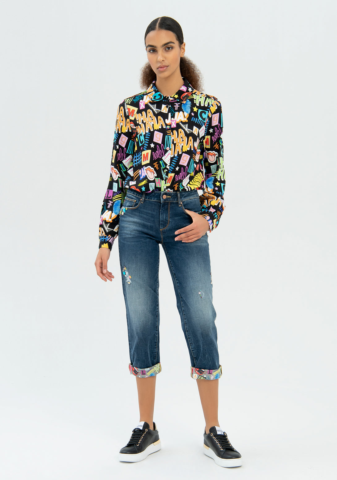 Jeans cropped with perfect shape effect made in denim with strong wash Fracomina FR22WV8030D420R9-A99