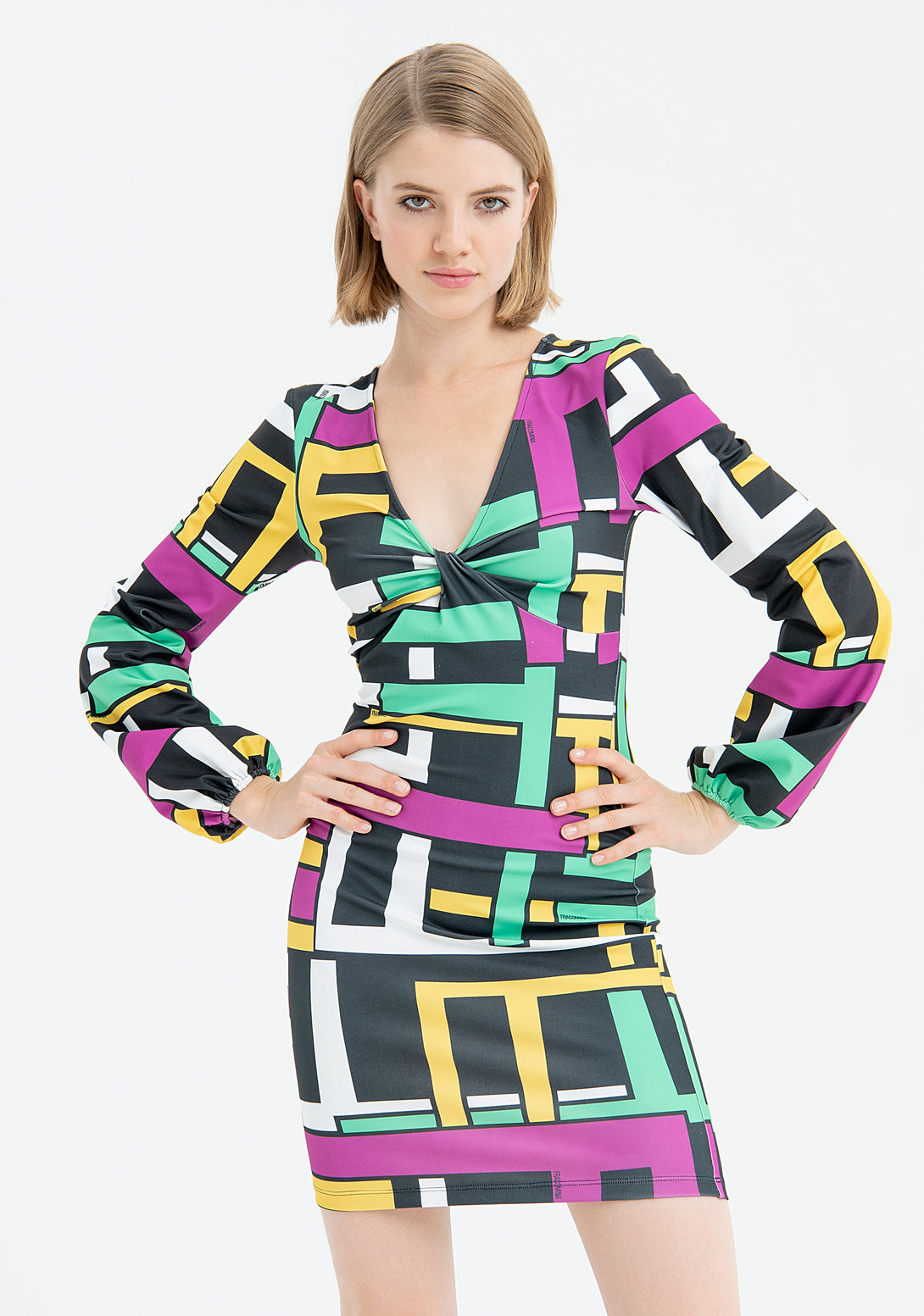 Mini dress slim fit with geometric pattern Fracomina FR23SD1007J430R8-Q18-3