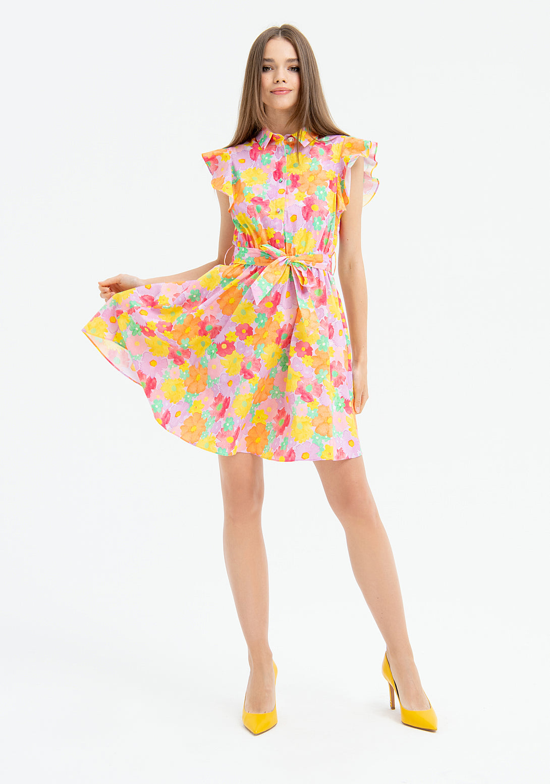 Mini chemisier dress regular fit with flowery pattern Fracomina FR23SD1027W400R8-L47-1