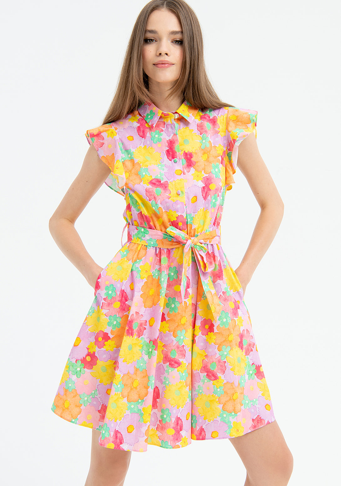 Mini chemisier dress regular fit with flowery pattern Fracomina FR23SD1027W400R8-L47-2