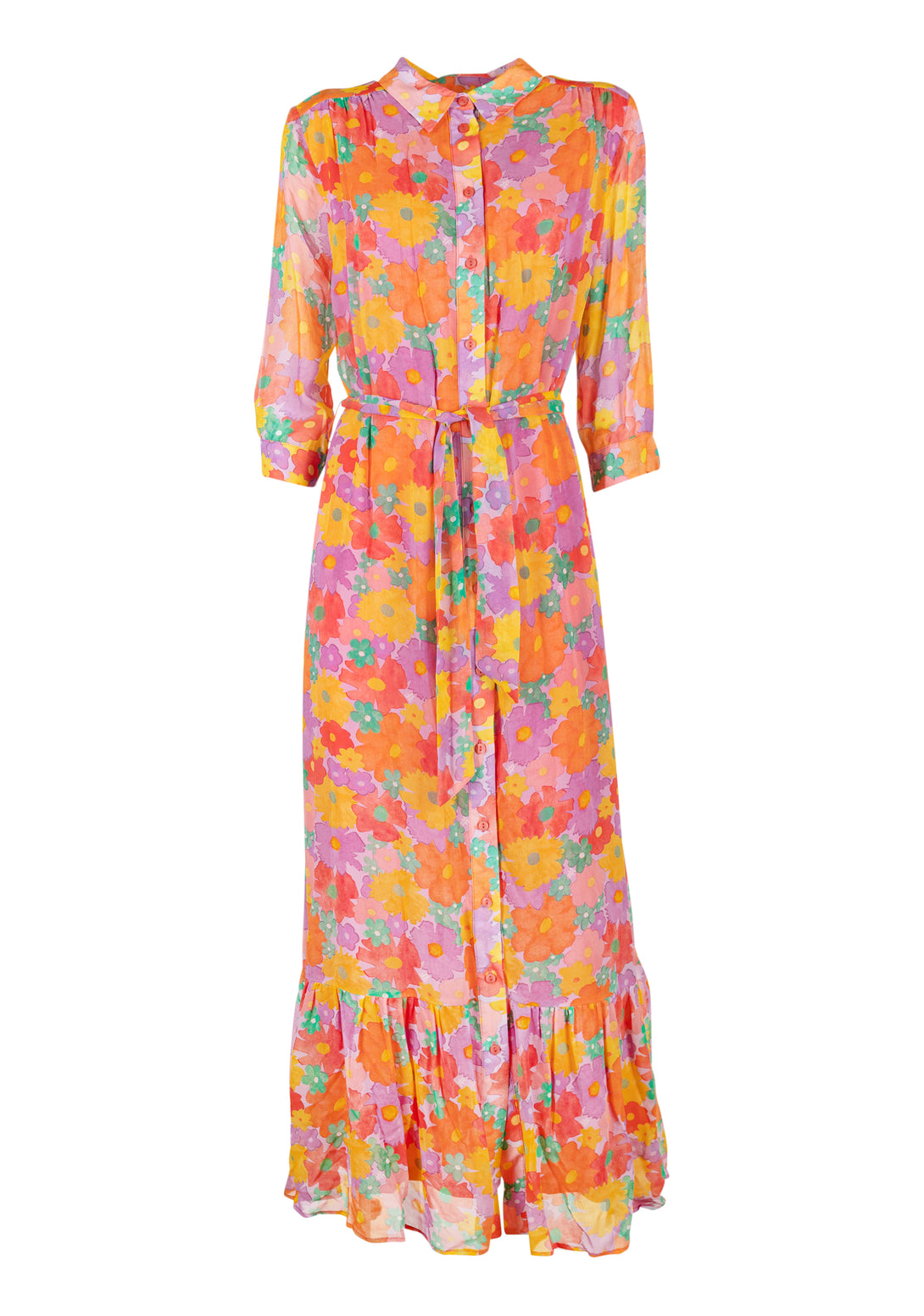 Long chemisier dress regular fit with flowery pattern