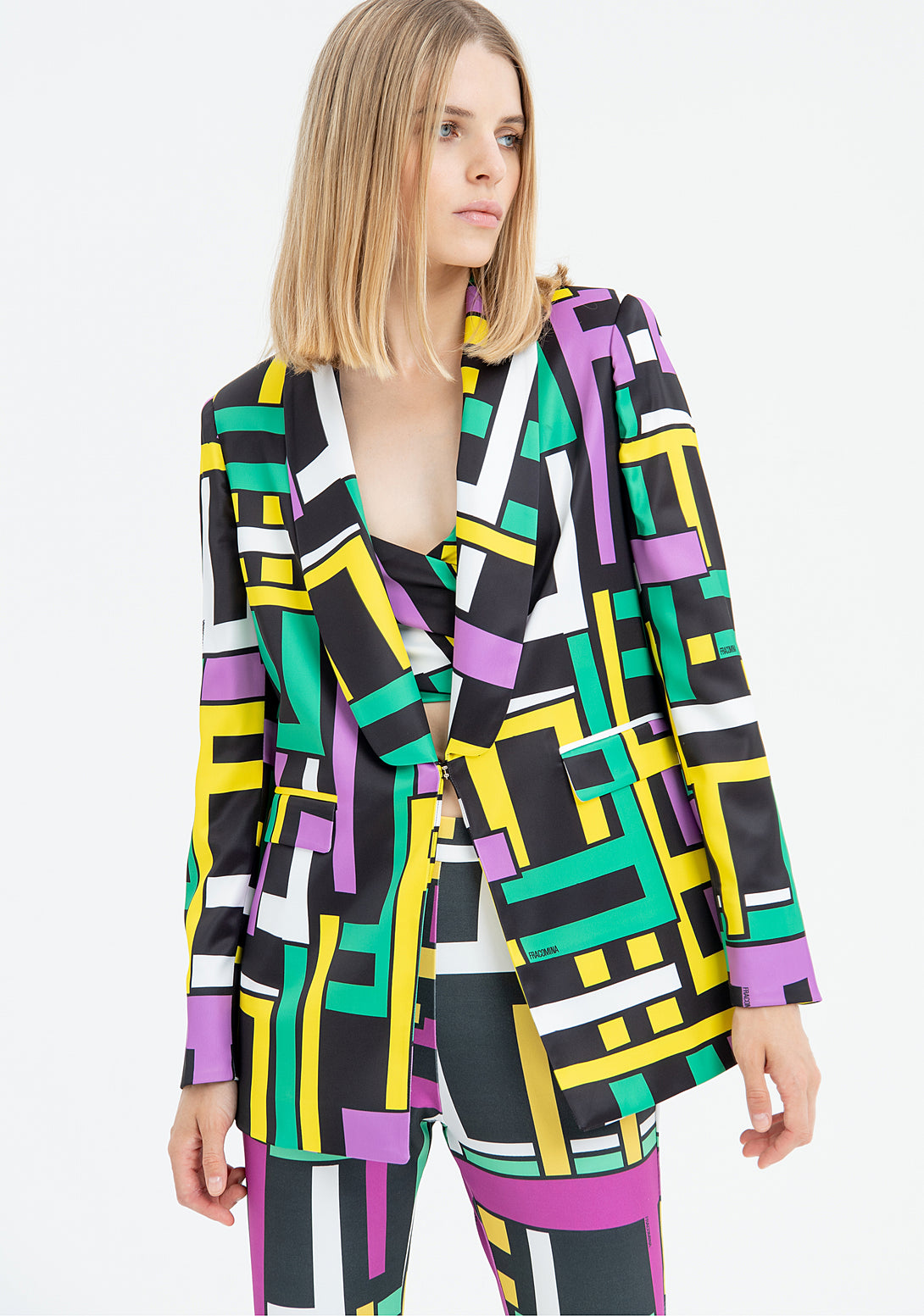 Blazer jacket slim fit single breasted with geometric pattern Fracomina FR23SJ2004W411R8-Q18-2