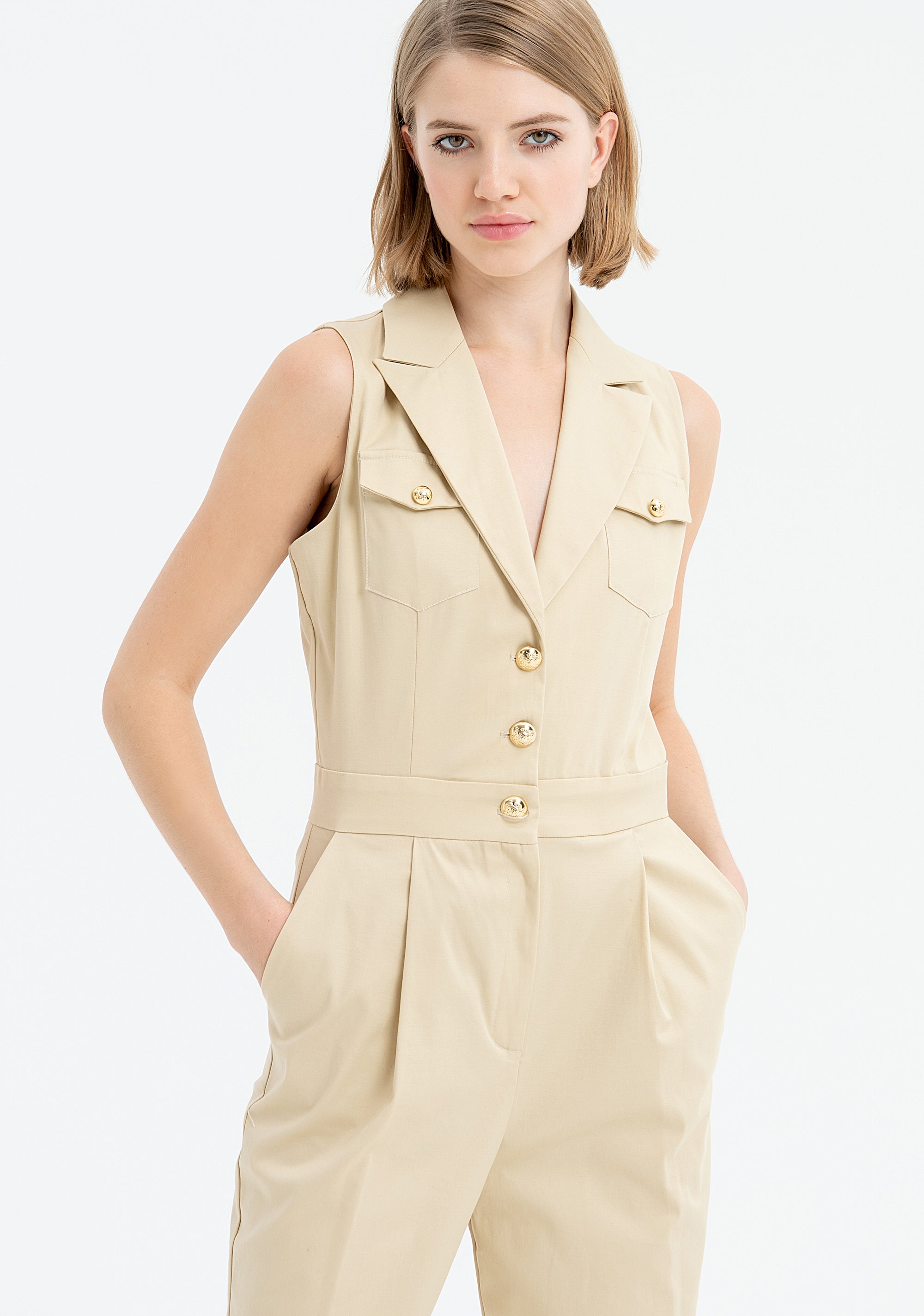 Sleeveless overall made in gabardine Fracomina FR23SO2002W40101-251-2