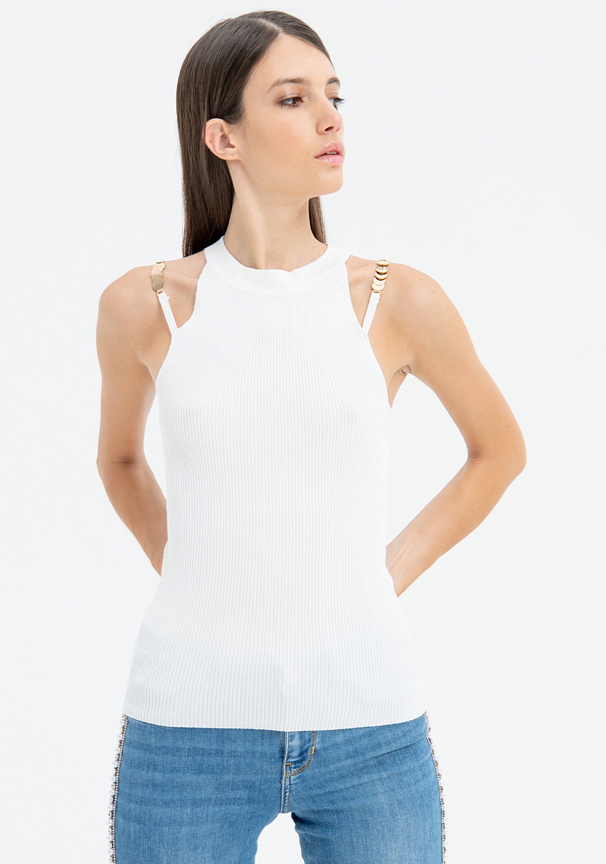 Sleeveless knitted top with ribs Fracomina FR23ST4002K41801-278-1