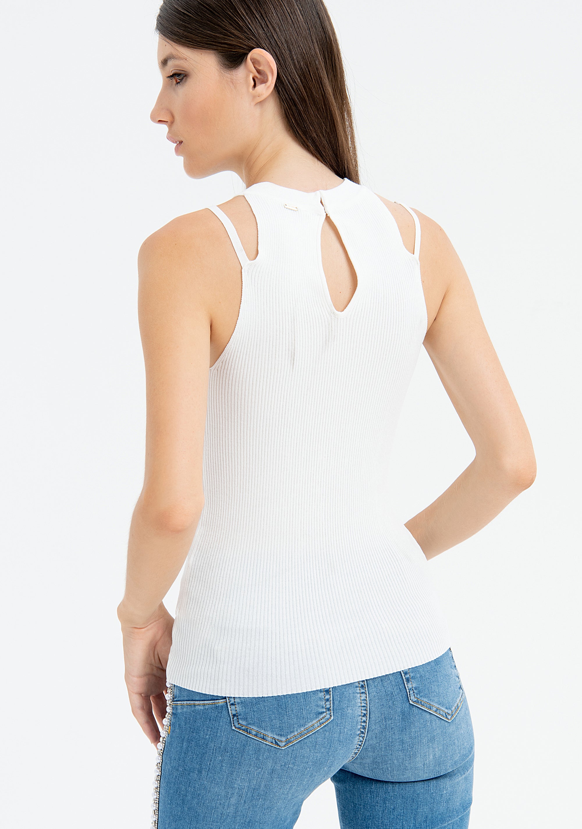 Sleeveless knitted top with ribs Fracomina FR23ST4002K41801-278-3