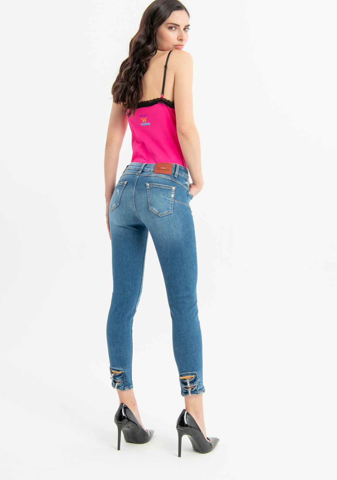 Jeans cropped shape up with strass