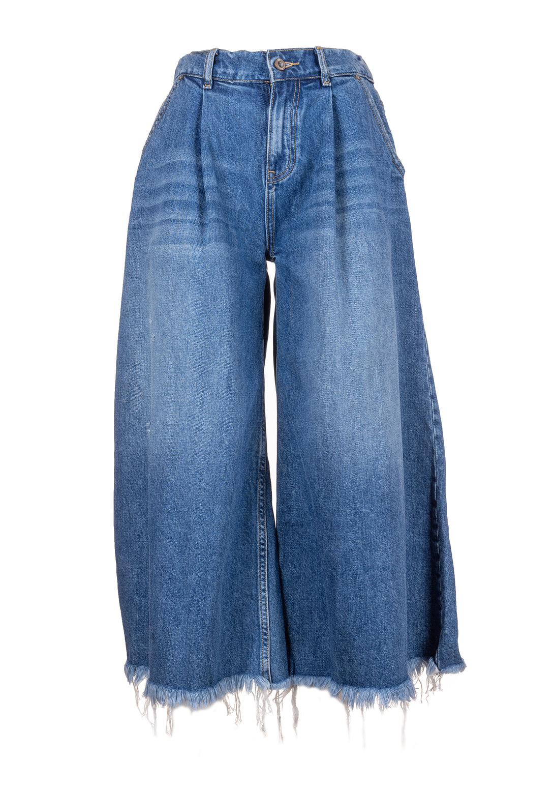 Pant cropped wide fit made in denim with vintage wash