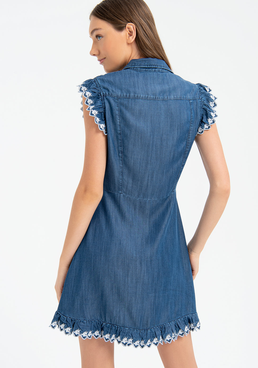 Chemisier dress, short, made in chambray fabric