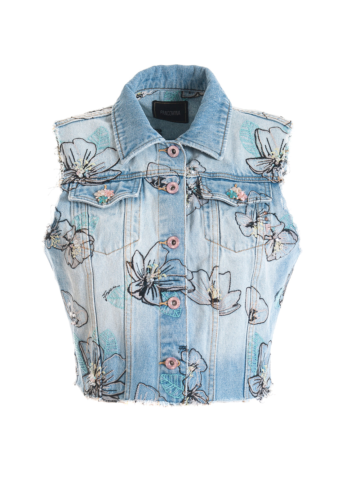 Gilet regular fit made in denim with bleached light wash