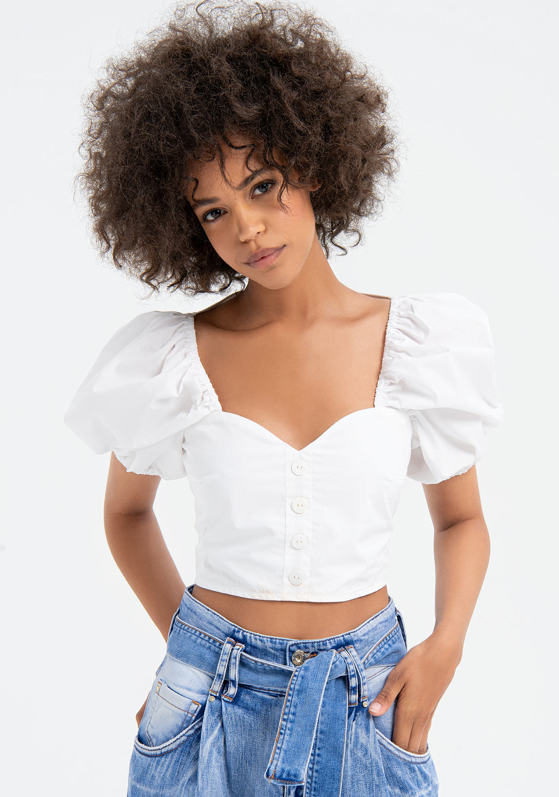 Blouse cropped fit made in popeline