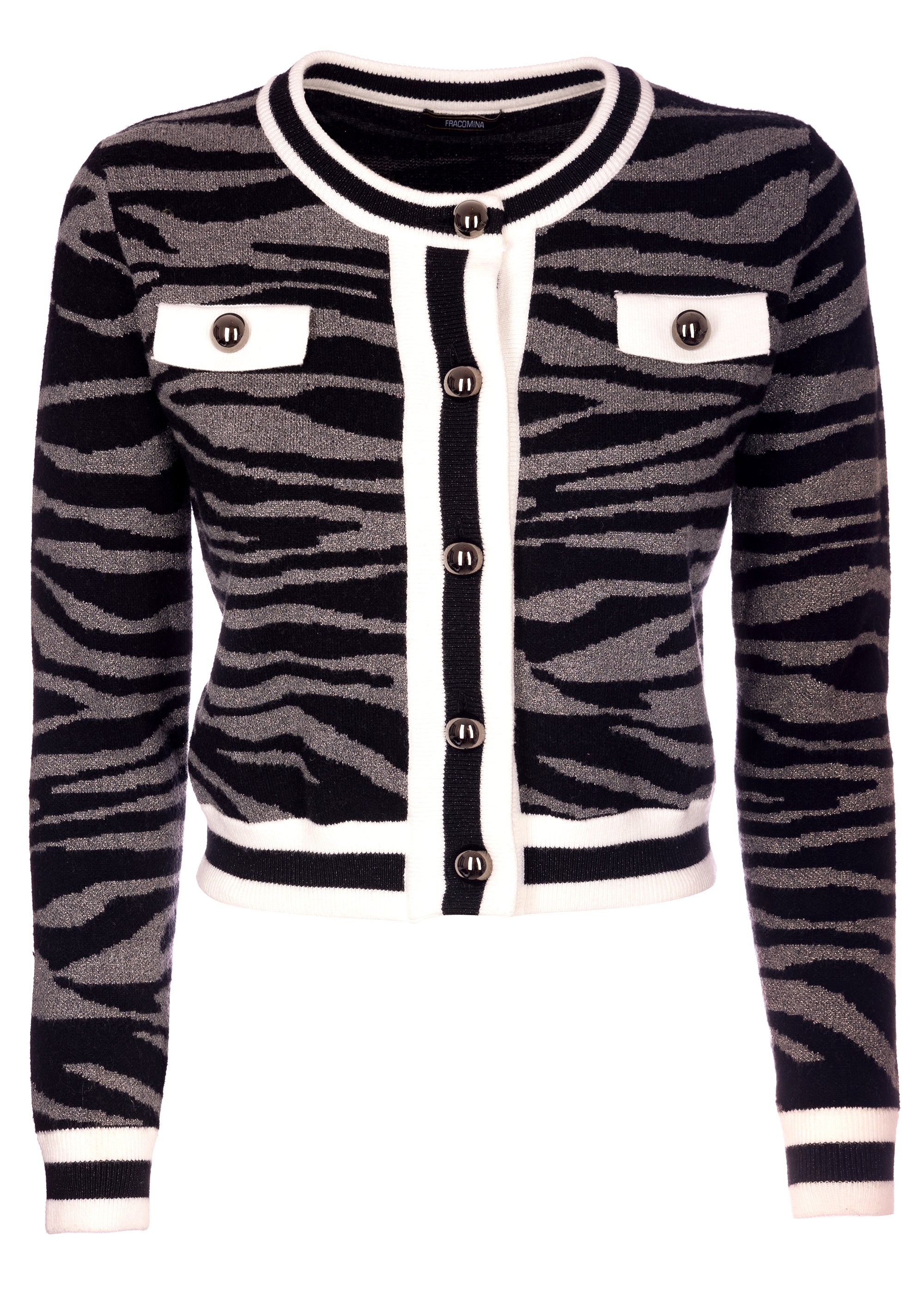 Cardigan cropped with animalier jacquard Fracomina FS22WT8008K499F8-580_1