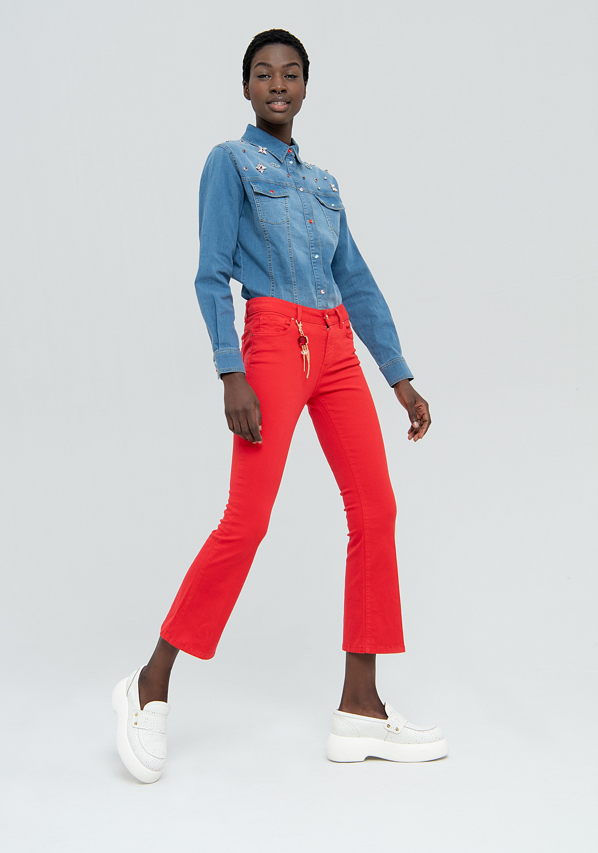 Bootcut pant cropped with paired jewel key ring Fracomina FS22WV8001W40101-234-3