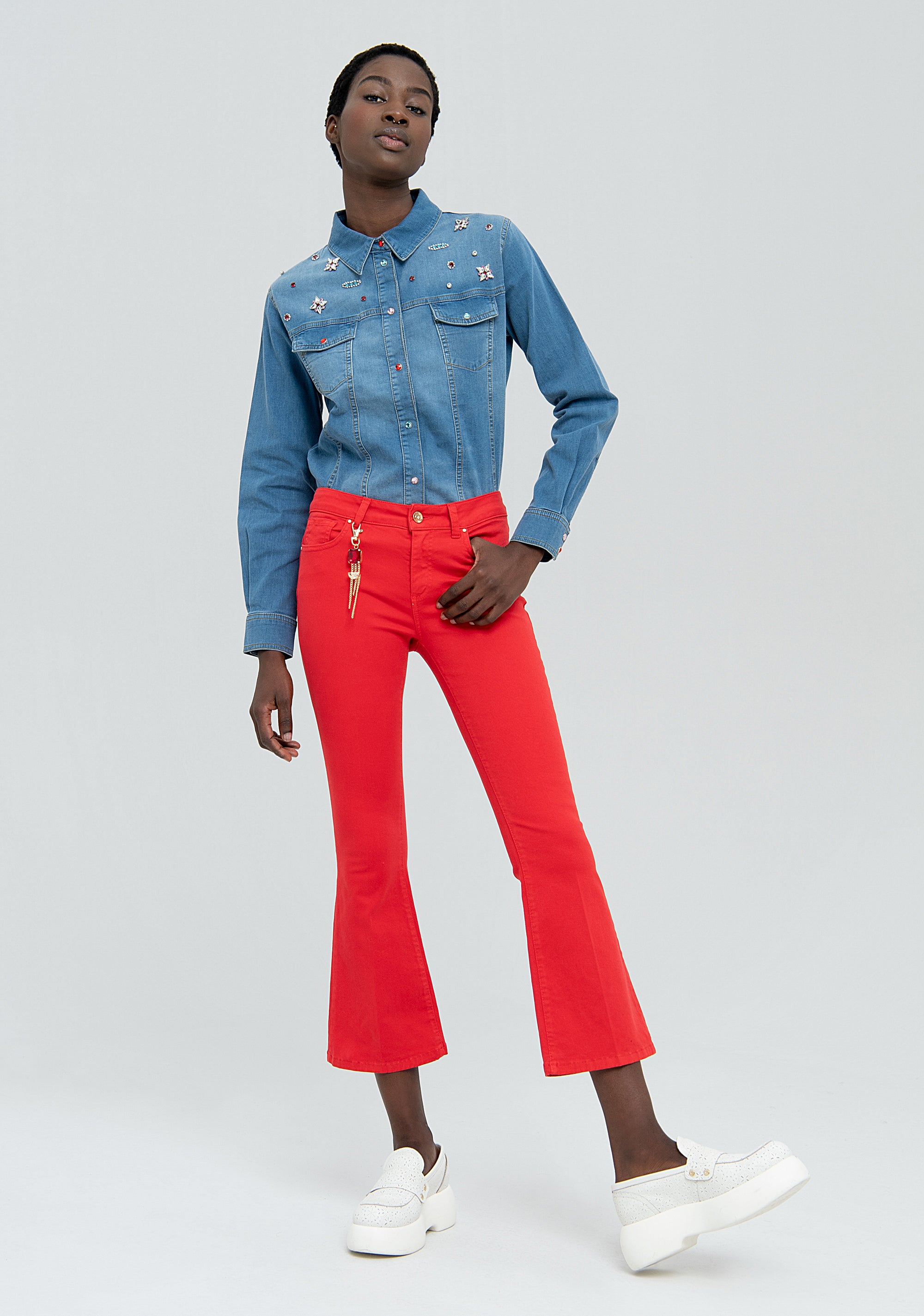 Bootcut pant cropped with paired jewel key ring Fracomina FS22WV8001W40101-234