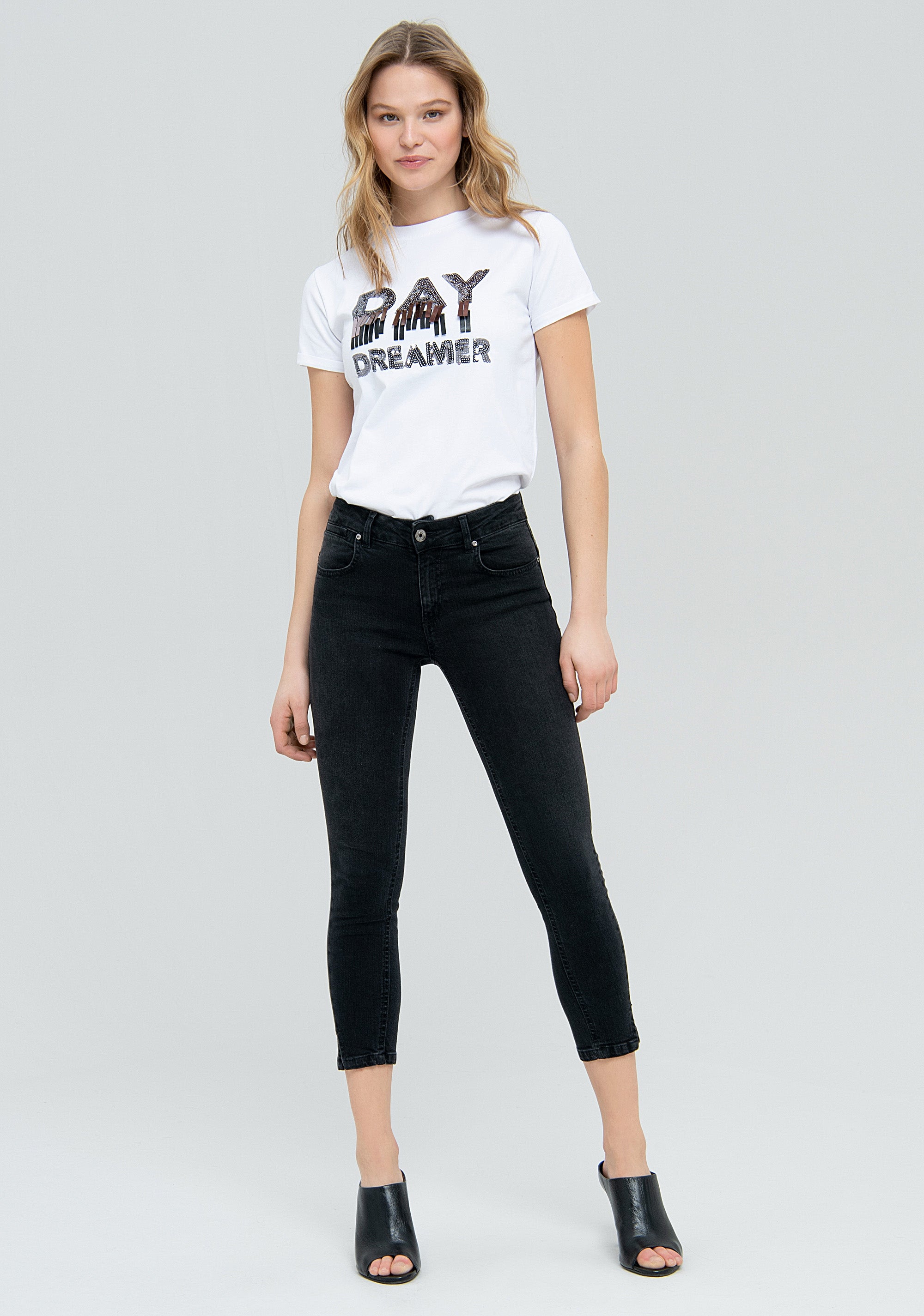 Jeans skinny fit cropped made in black denim with dark wash Fracomina FS22WV9002D40193-367