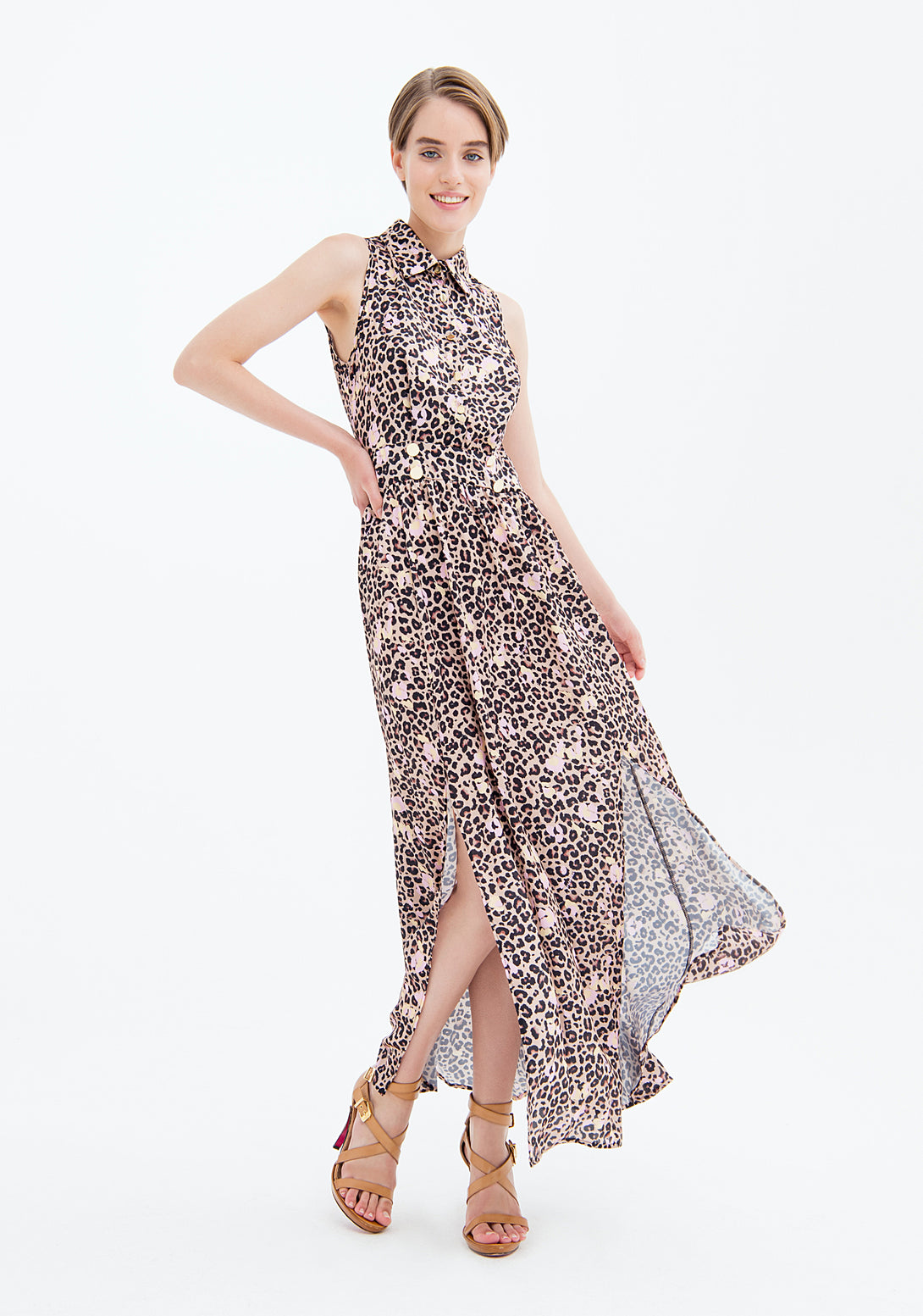 Sleeveless chemisier dress with animalier pattern Fracomina FS23SD3006W470N4-Q83-1