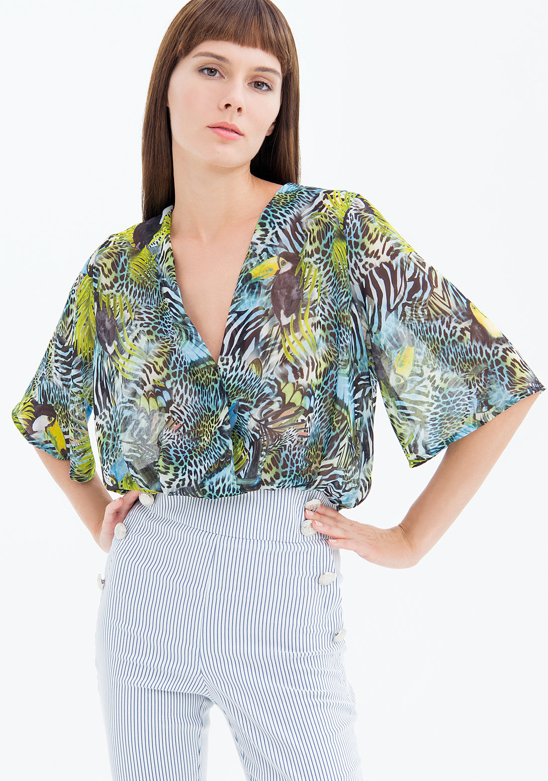 Blouse over fit cropped with animalier pattern Fracomina FS23ST1007W412N4-Q78-1