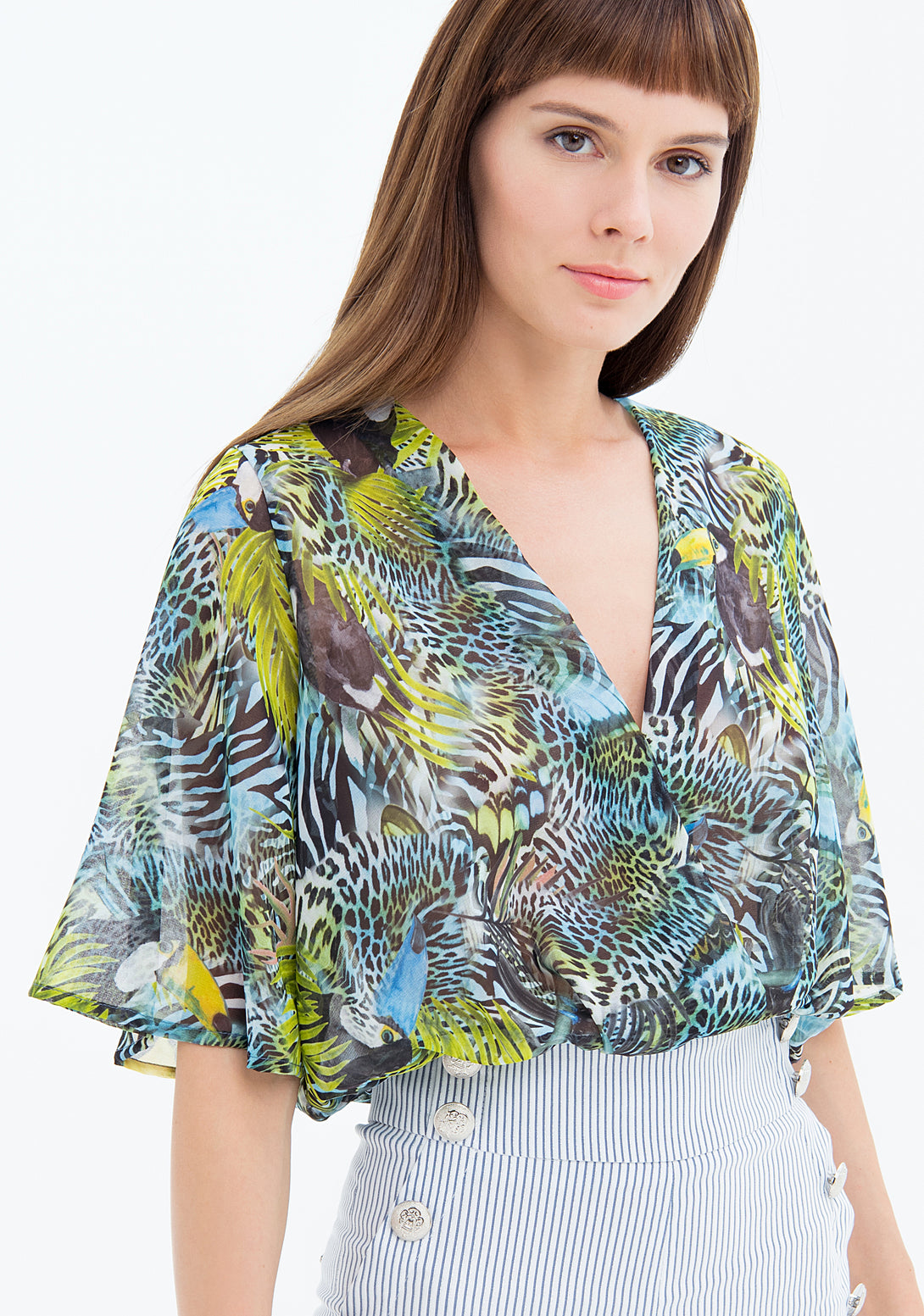 Blouse over fit cropped with animalier pattern Fracomina FS23ST1007W412N4-Q78-2