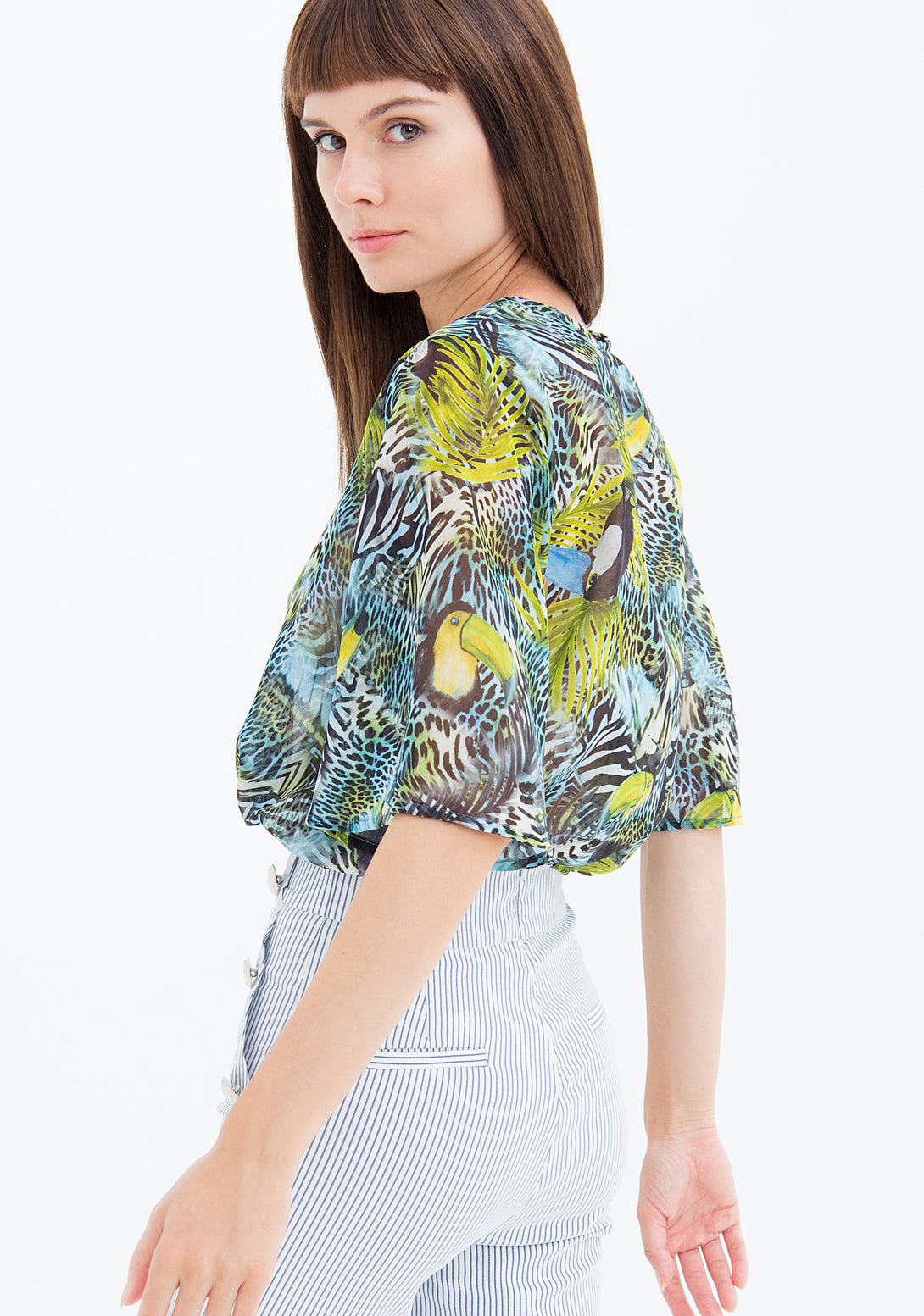 Blouse over fit cropped with animalier pattern Fracomina FS23ST1007W412N4-Q78-3