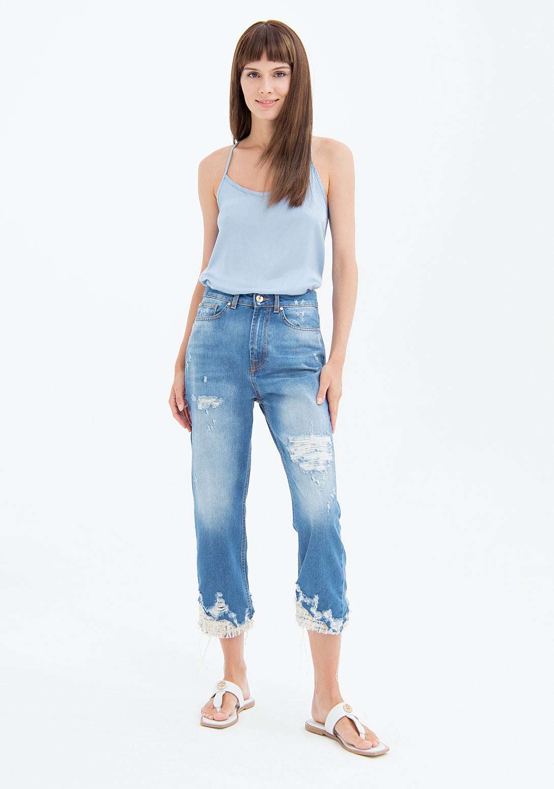 Jeans cropped made in denim with strong wash Fracomina FS23SV2009D400S9-365-1