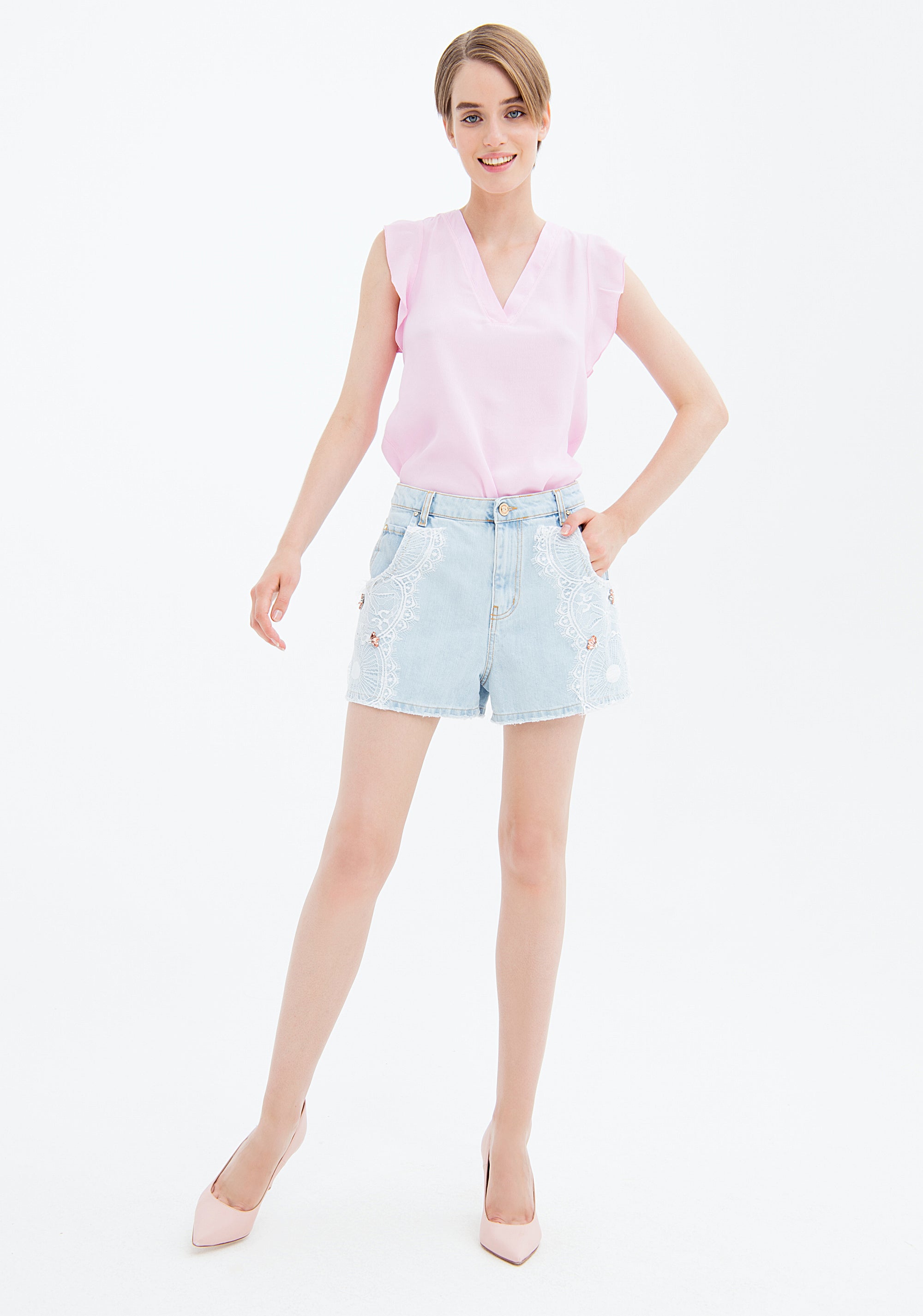 Short pant regular fit made in denim with light wash Fracomina FS23SV6017D400G1-378-1