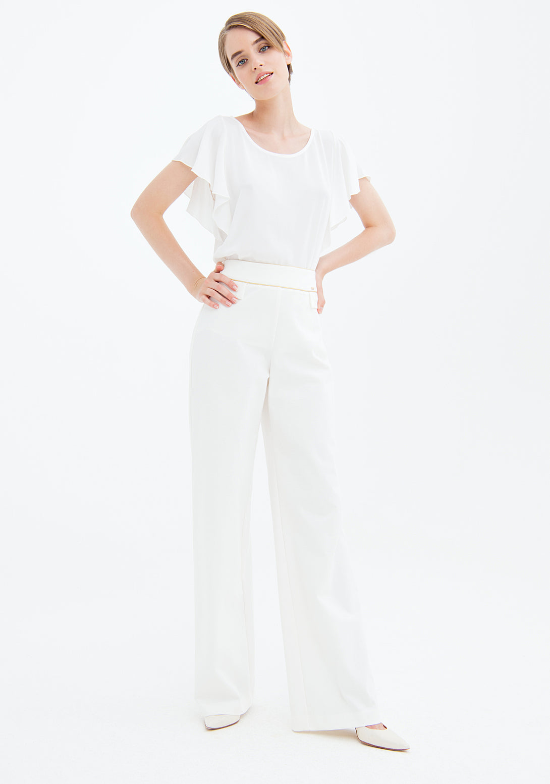 Palazzo pant wide fit made in technical fabric Fracomina FS23SVA002W51501-D62-1