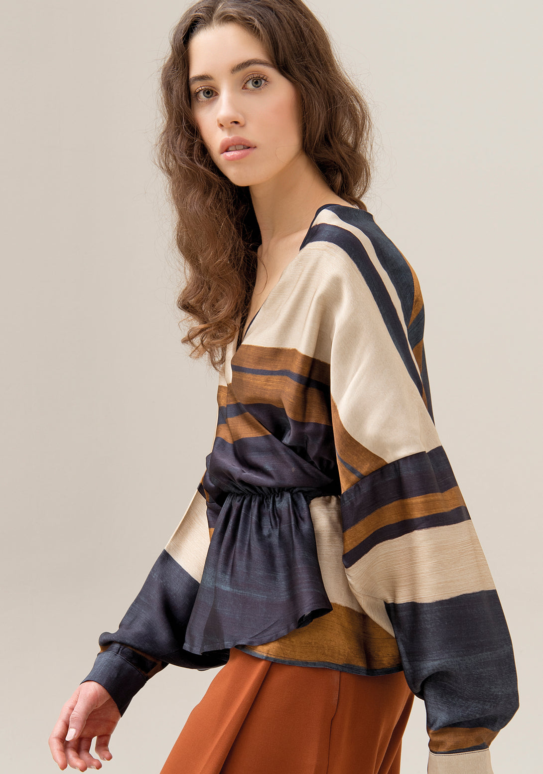 Top blouse regular fit with overlapped V-neck